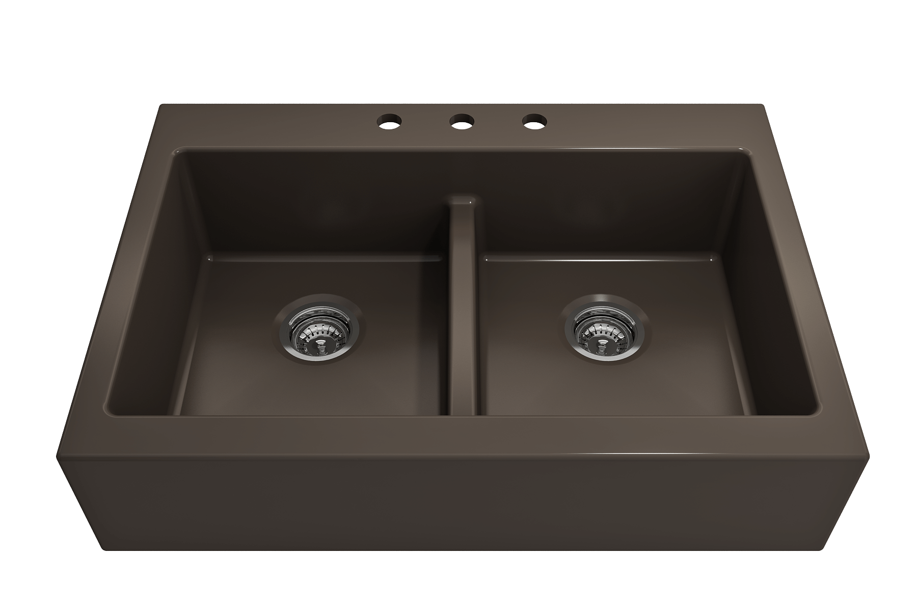 BOCCHI Nuova 34" Fireclay Retrofit Drop-In Farmhouse Sink with Accessories, 50/50 Double Bowl, Matte Brown, 1501-025-0127