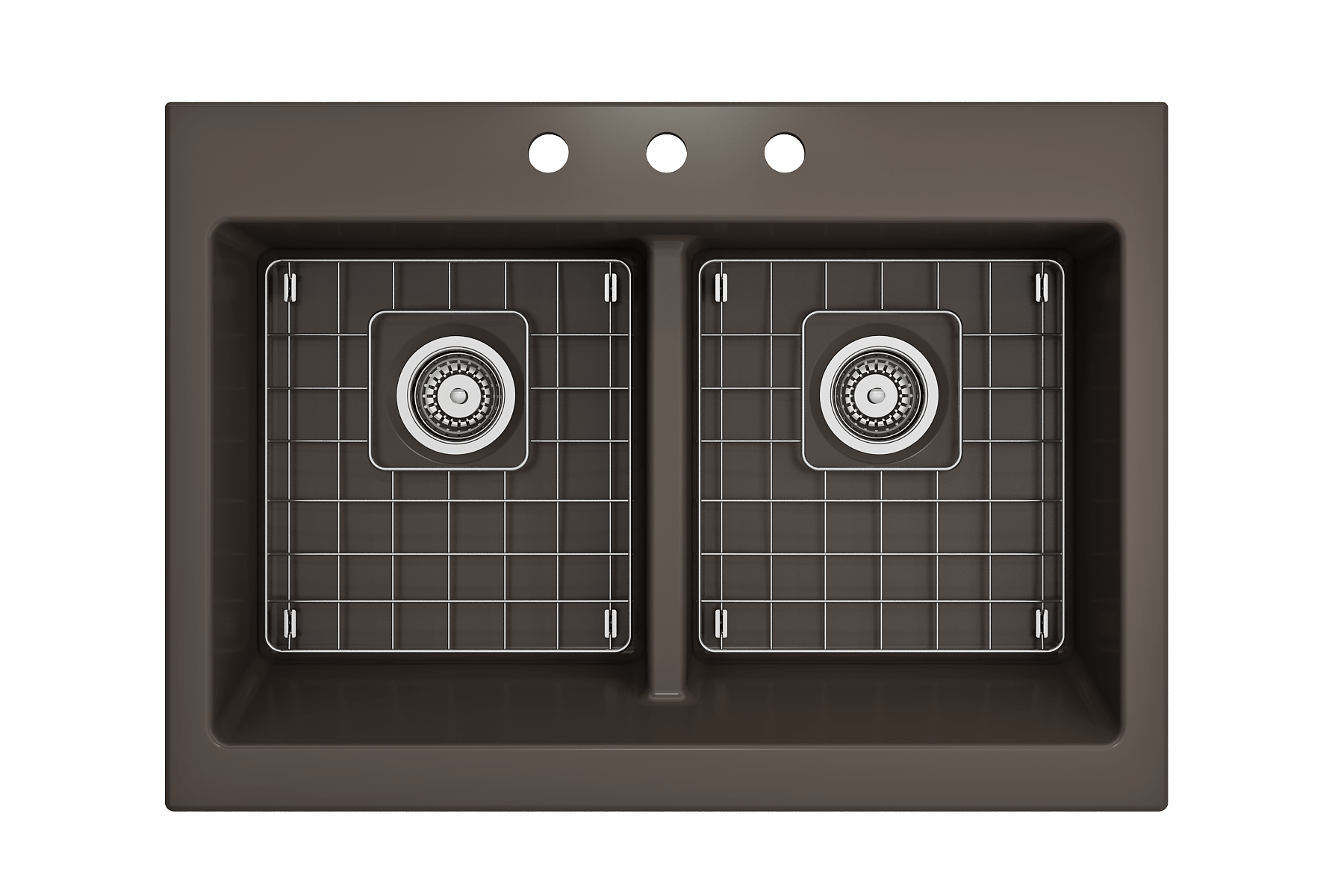 BOCCHI Nuova 34" Fireclay Retrofit Drop-In Farmhouse Sink with Accessories, 50/50 Double Bowl, Matte Brown, 1501-025-0127