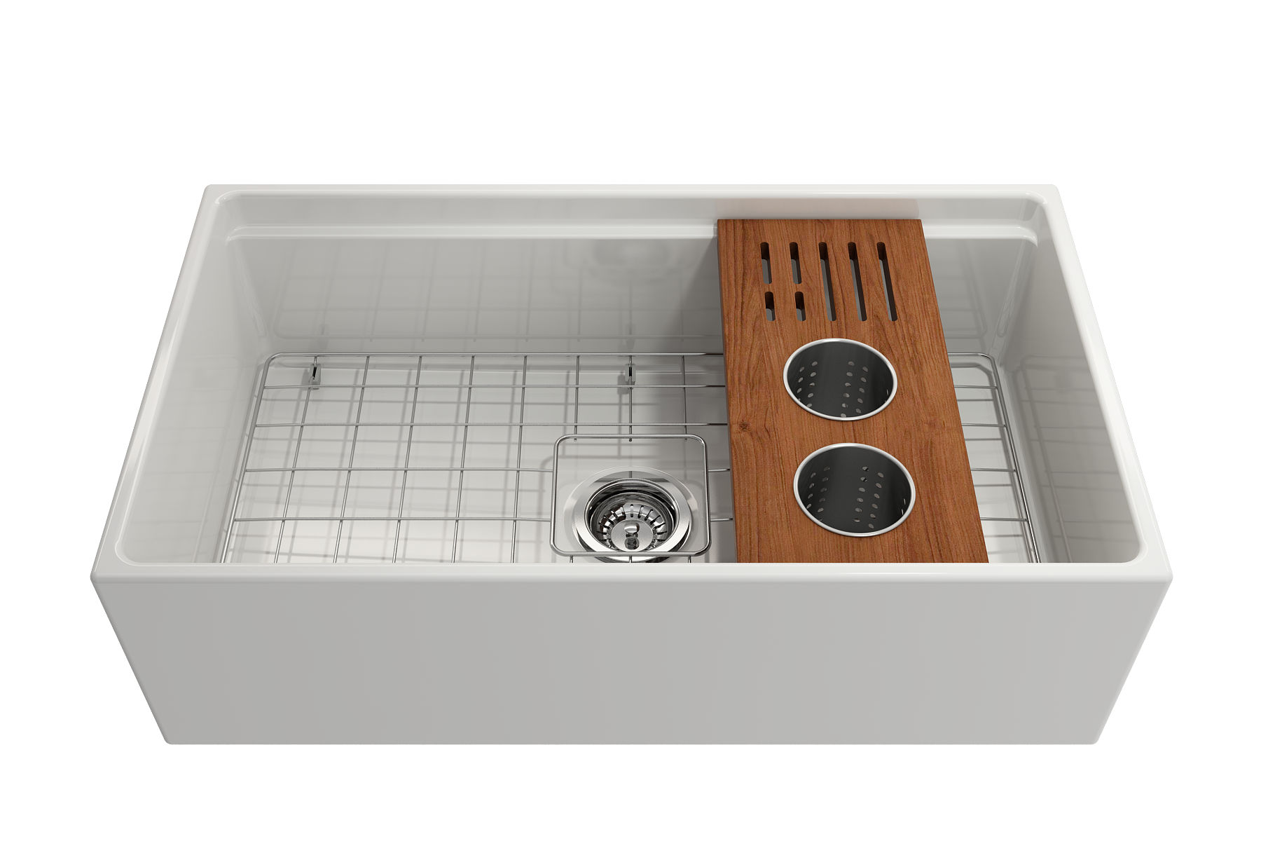 BOCCHI Wood Board with 2 Round Stainless Steel Bowls & Knife Holder
