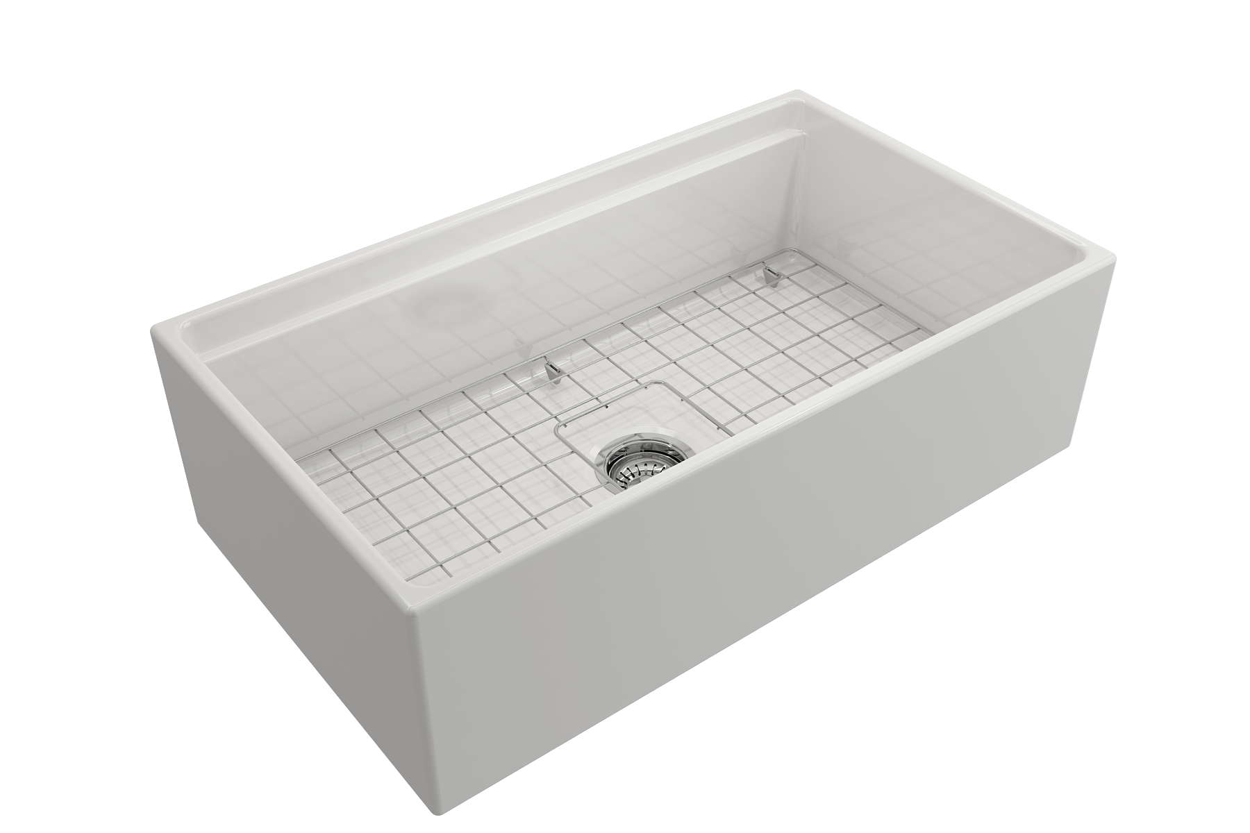 BOCCHI Contempo 33" Fireclay Workstation Farmhouse Sink with Accessories, White, 1504-001-0120