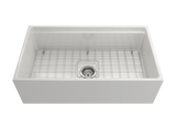 BOCCHI Contempo 33" Fireclay Workstation Farmhouse Sink with Accessories, White, 1504-001-0120 - The Sink Boutique