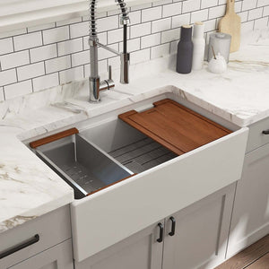 Alternate Image for BOCCHI Contempo 33" Fireclay Workstation Farmhouse Sink with Accessories, Matte White, 1504-002-0120