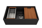 BOCCHI Contempo 33" Fireclay Workstation Farmhouse Sink with Accessories, Matte Black, 1504-004-0120