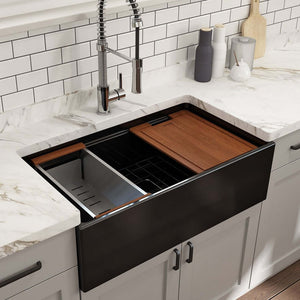 Alternate Image for BOCCHI Contempo 33" Fireclay Workstation Farmhouse Sink with Accessories, Black, 1504-005-0120