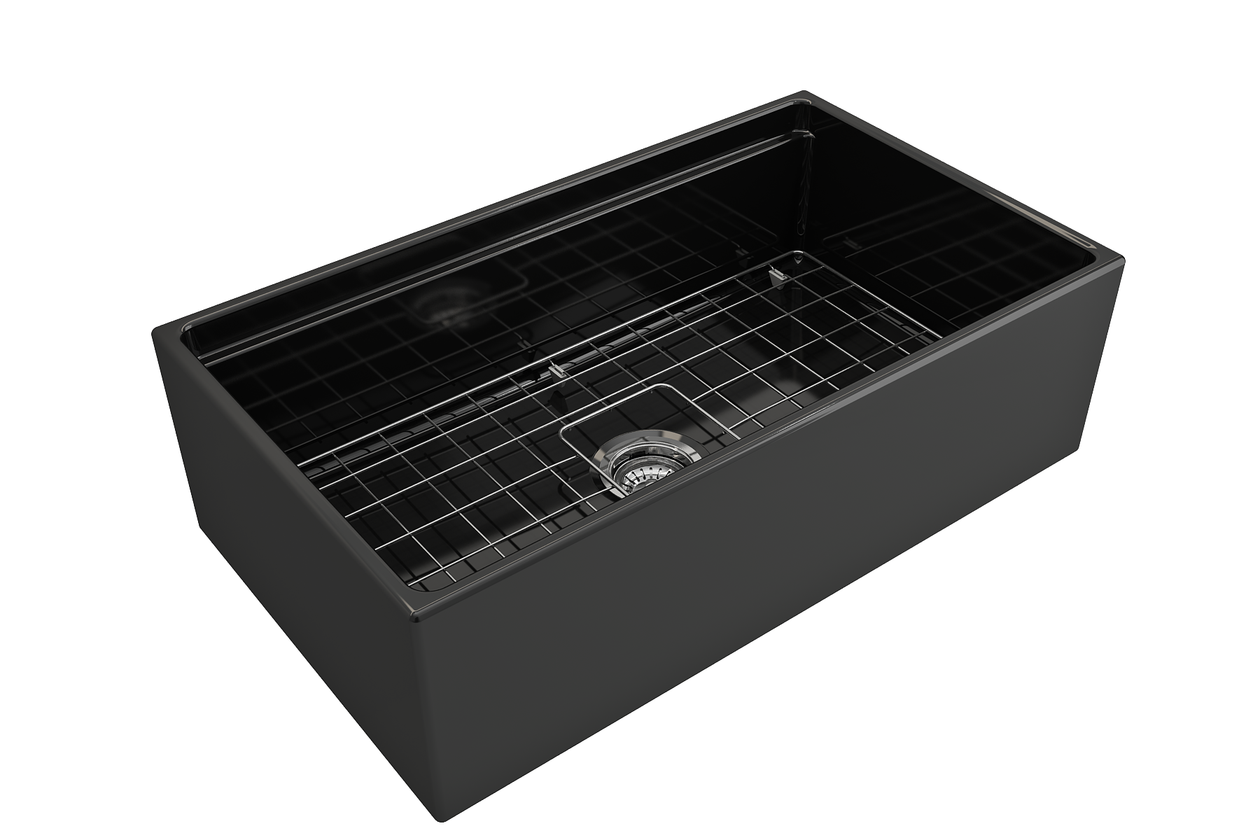 BOCCHI Contempo 33" Fireclay Workstation Farmhouse Sink with Accessories, Black, 1504-005-0120