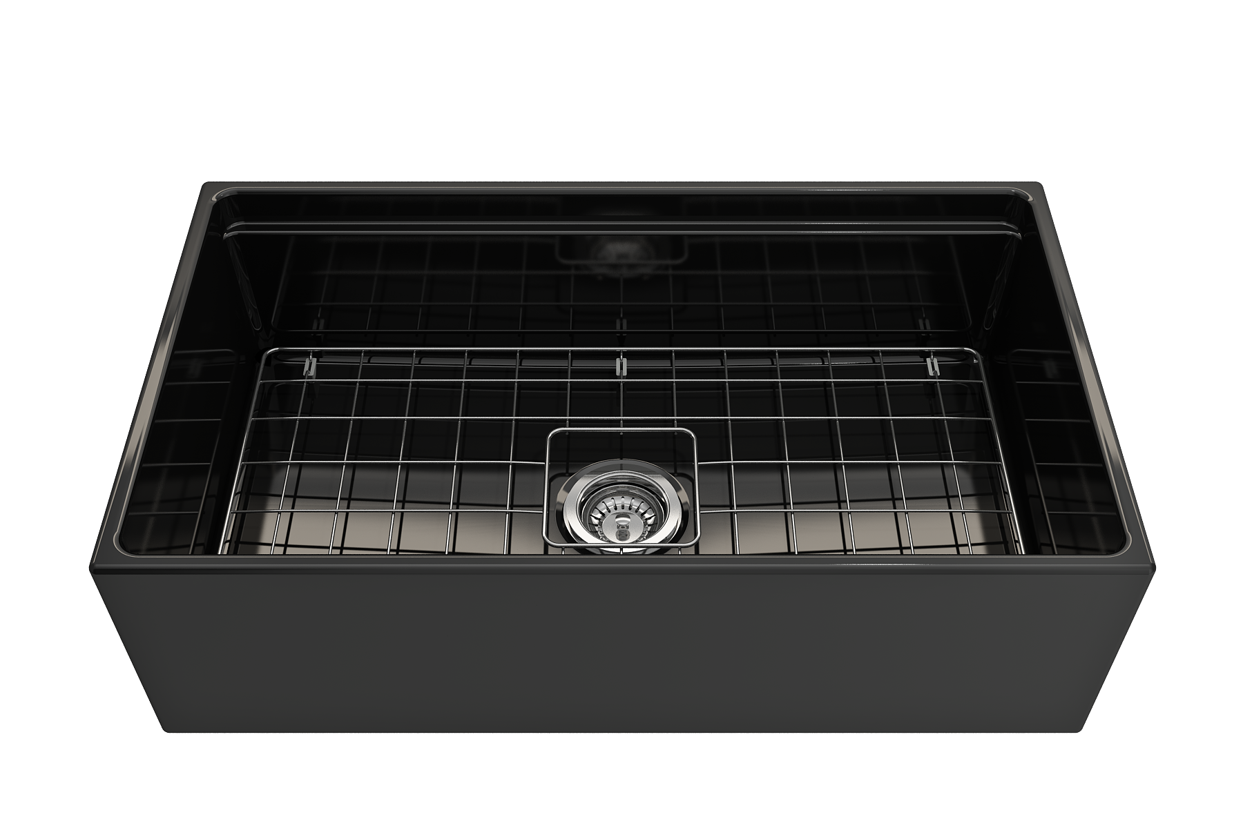 BOCCHI Contempo 33" Fireclay Workstation Farmhouse Sink with Accessories, Black, 1504-005-0120