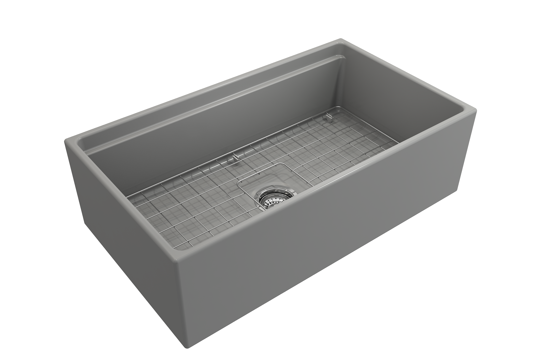 BOCCHI Contempo 33" Fireclay Workstation Farmhouse Sink with Accessories, Matte Gray, 1504-006-0120