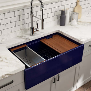 Alternate Image for BOCCHI Contempo 33" Fireclay Workstation Farmhouse Sink with Accessories, Sapphire Blue, 1504-010-0120