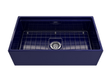 BOCCHI Contempo 33" Fireclay Workstation Farmhouse Sink with Accessories, Sapphire Blue, 1504-010-0120