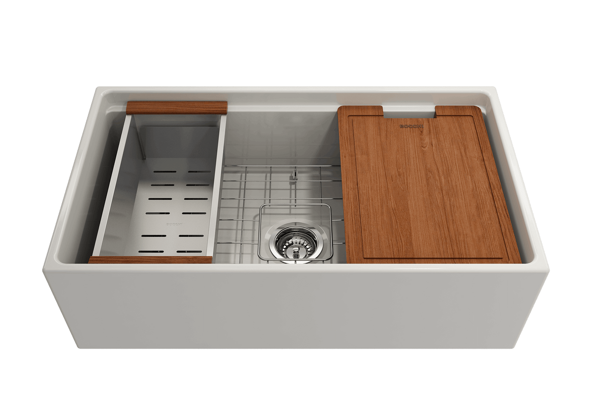 BOCCHI Contempo 33" Fireclay Workstation Farmhouse Sink with Accessori