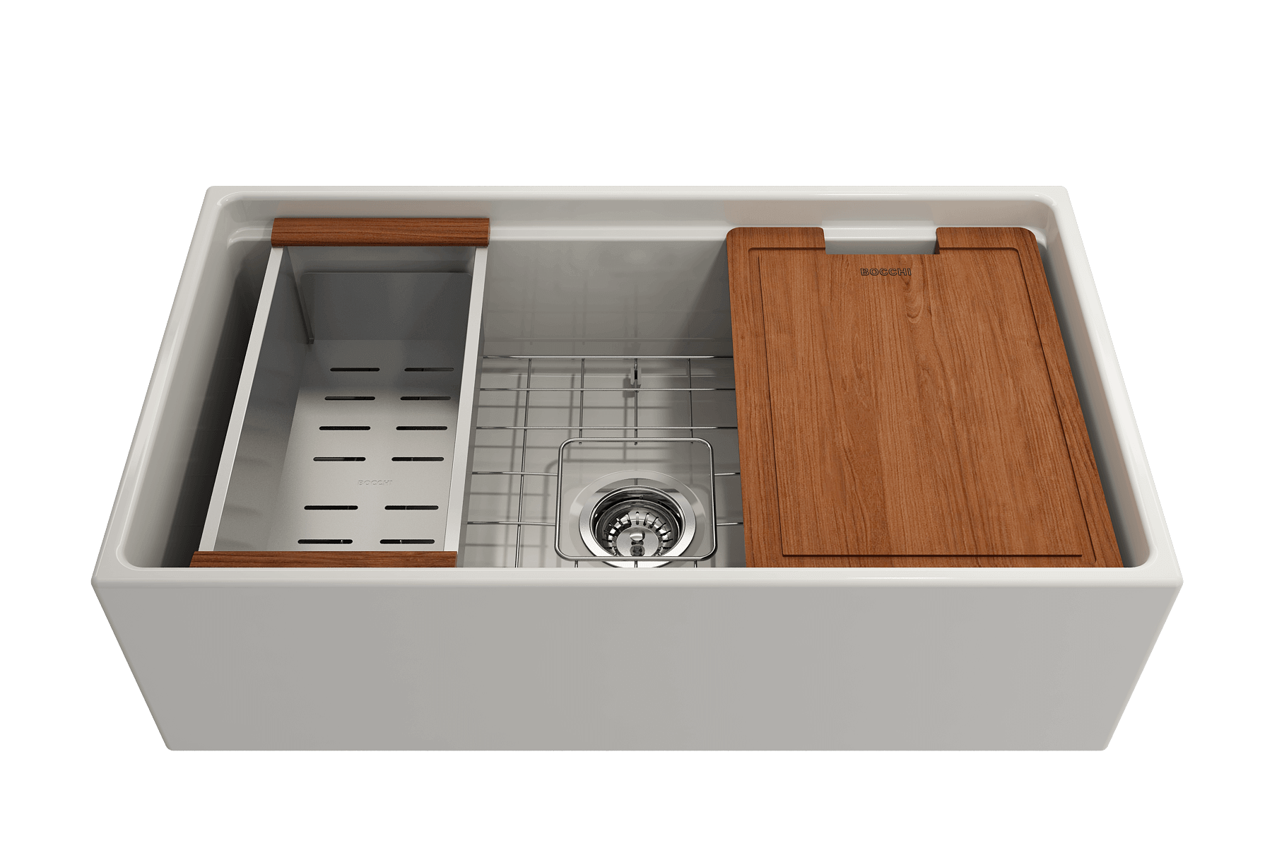 BOCCHI Contempo 33" Fireclay Workstation Farmhouse Sink with Accessories, Biscuit, 1504-014-0120