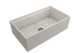 BOCCHI Contempo 33" Fireclay Workstation Farmhouse Sink with Accessories, Biscuit, 1504-014-0120