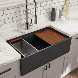 Alternate Image for BOCCHI Contempo 33" Fireclay Workstation Farmhouse Sink with Accessories, Matte Dark Gray, 1504-020-0120