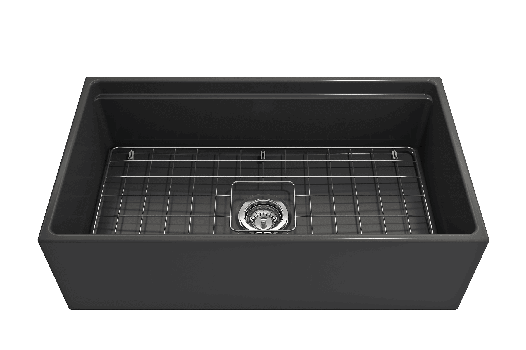 BOCCHI Contempo 33" Fireclay Workstation Farmhouse Sink with Accessories, Matte Dark Gray, 1504-020-0120