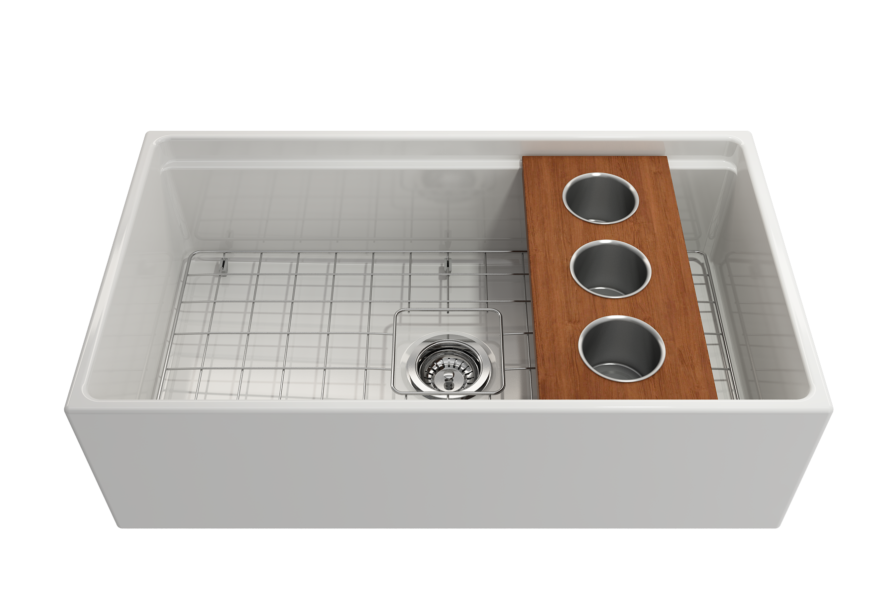 BOCCHI Wood Board with 3 Round Stainless Steel Bowls