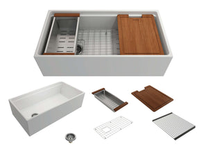 Alternate Image for BOCCHI Contempo 36" Fireclay Workstation Farmhouse Sink with Accessories, Matte White, 1505-002-0120