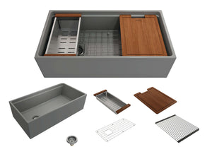 Alternate Image for BOCCHI Contempo 36" Fireclay Workstation Farmhouse Sink with Accessories, Matte Gray, 1505-006-0120