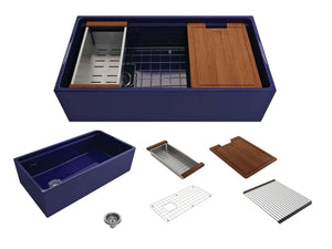 Alternate Image for BOCCHI Contempo 36" Fireclay Workstation Farmhouse Sink with Accessories, Sapphire Blue, 1505-010-0120