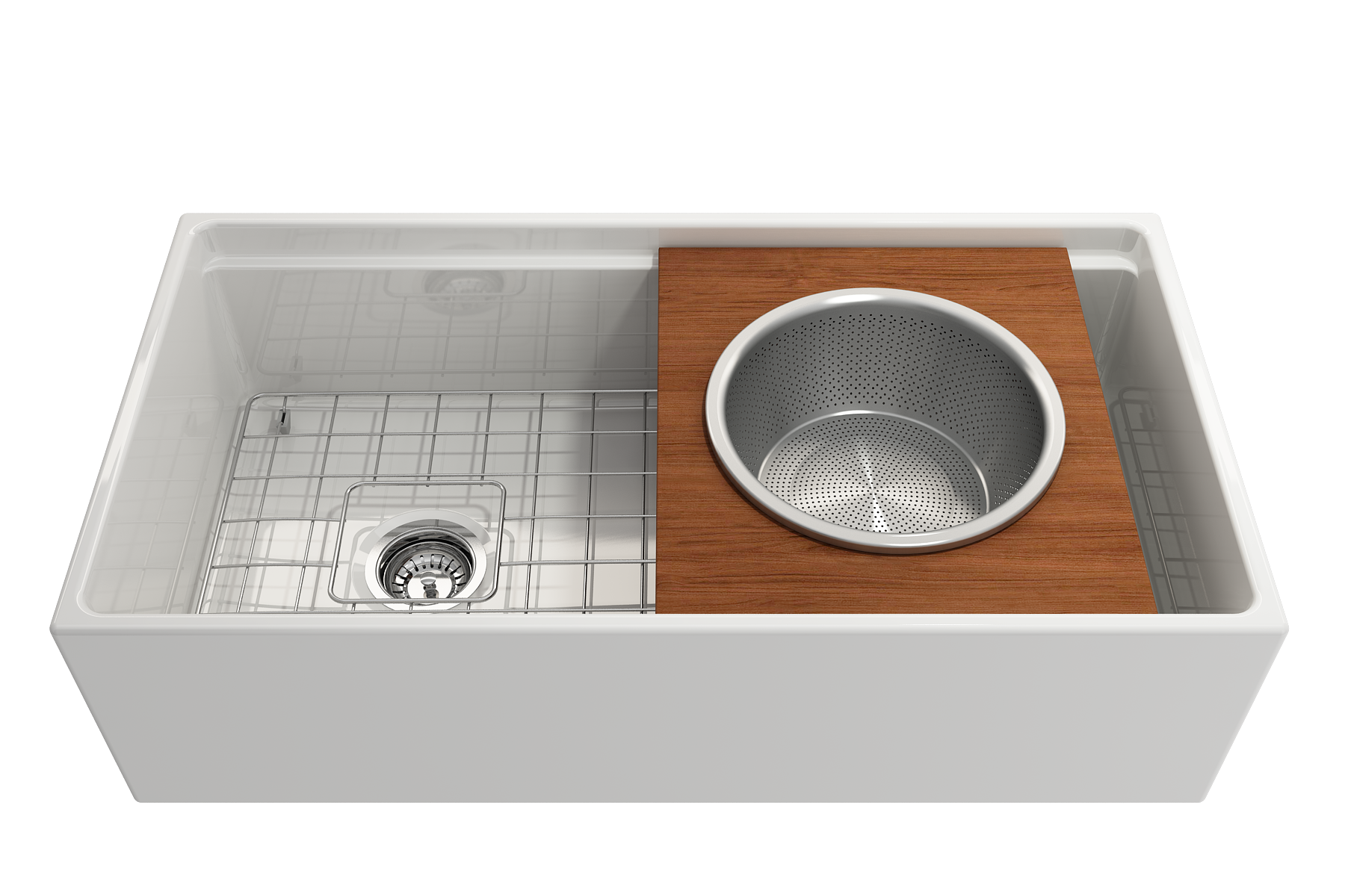 BOCCHI Wood Board with Large Round Stainless Steel Mixing Bowl and Colander