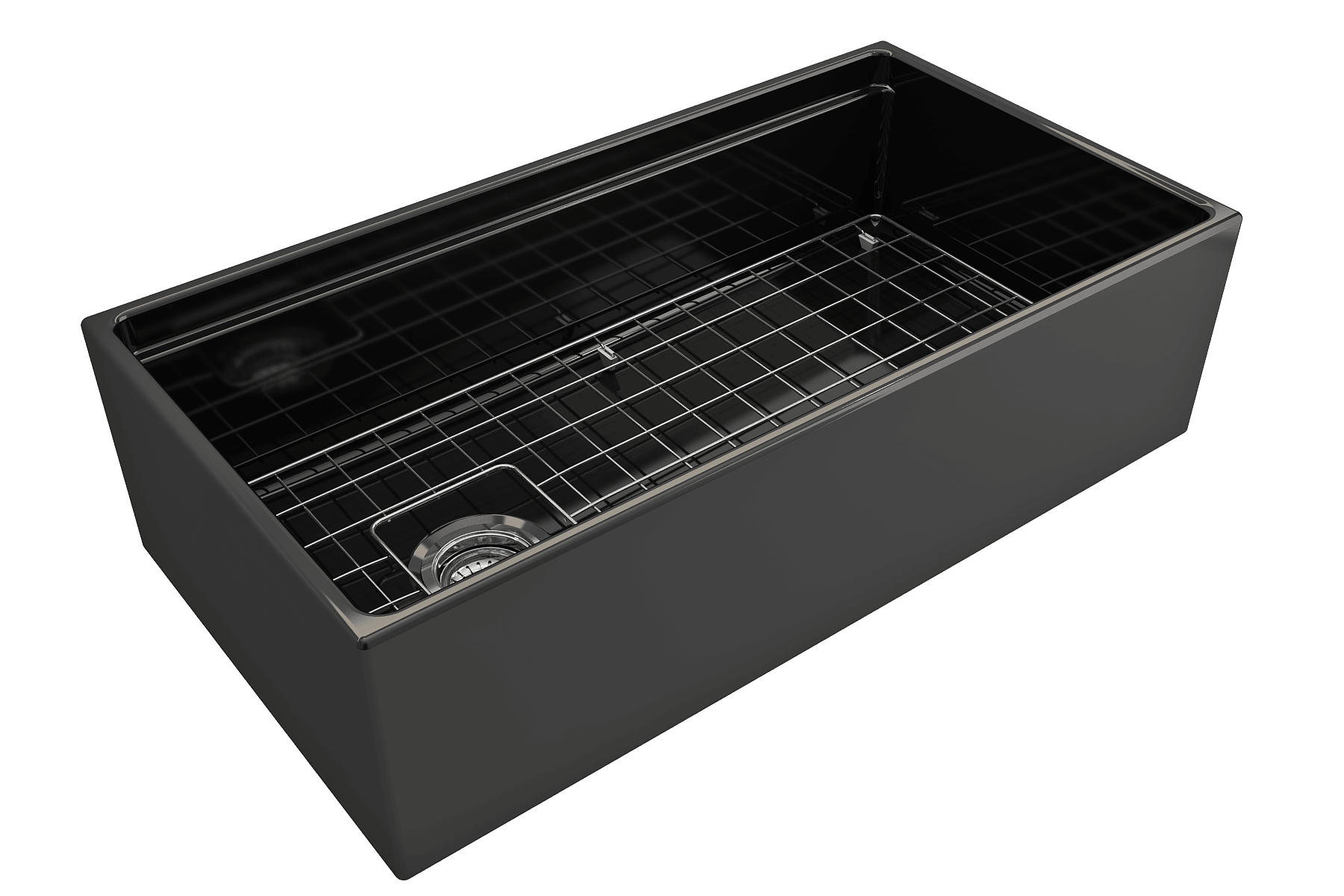 BOCCHI Contempo 36" Fireclay Workstation Farmhouse Sink with Accessories, Black, 1505-005-0120