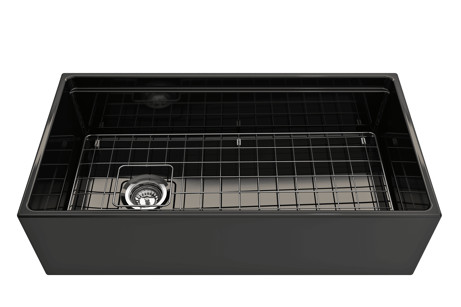 BOCCHI Contempo 36" Fireclay Workstation Farmhouse Sink with Accessories, Black, 1505-005-0120