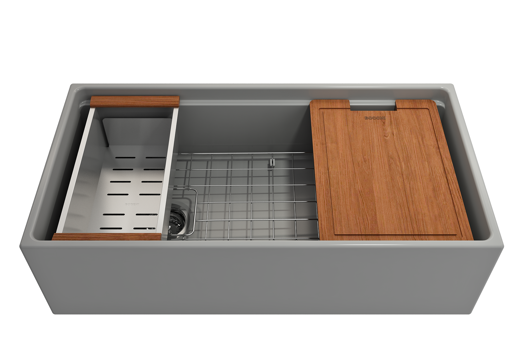 BOCCHI Contempo 36" Fireclay Workstation Farmhouse Sink with Accessories, Matte Gray, 1505-006-0120