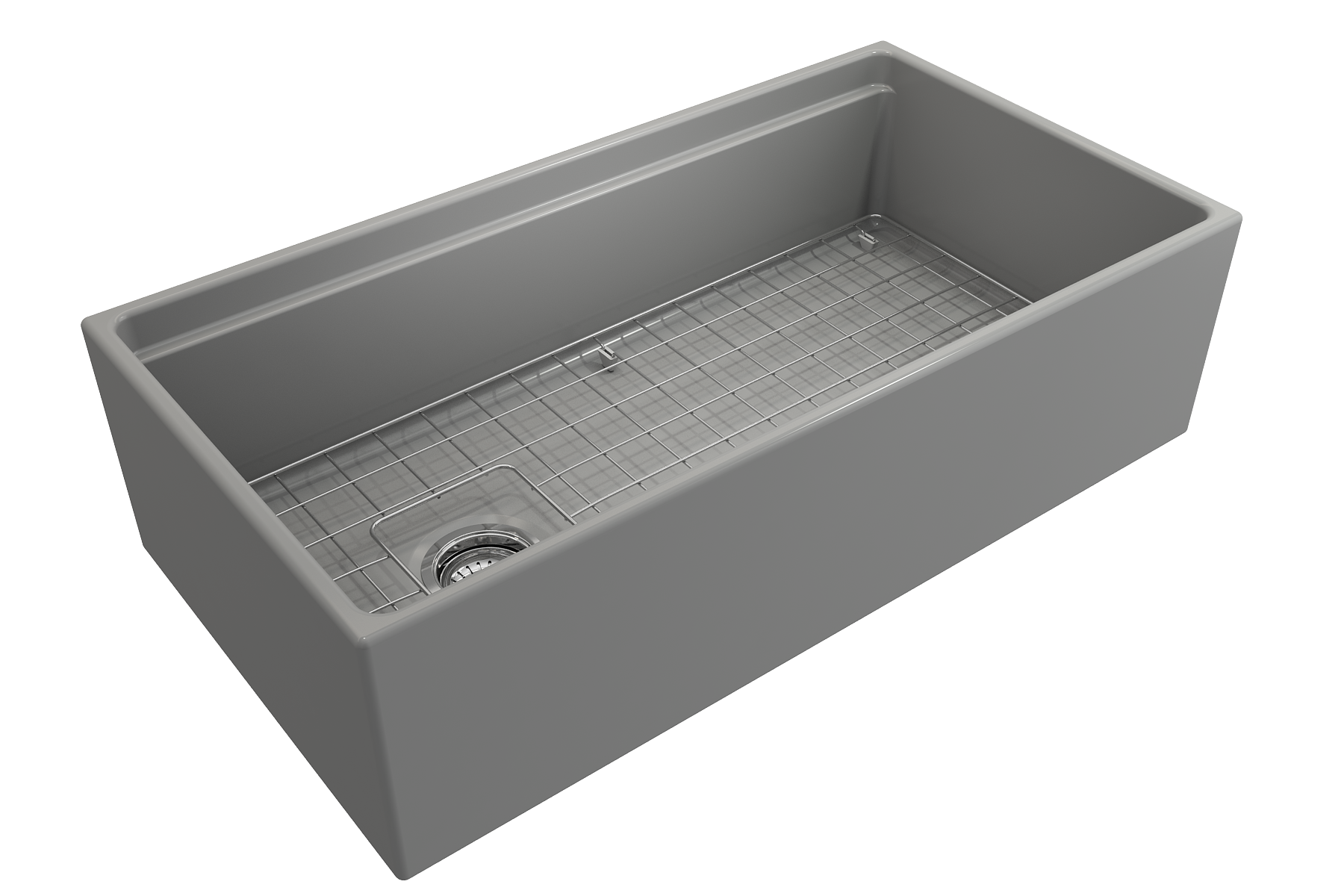 BOCCHI Contempo 36" Fireclay Workstation Farmhouse Sink with Accessories, Matte Gray, 1505-006-0120