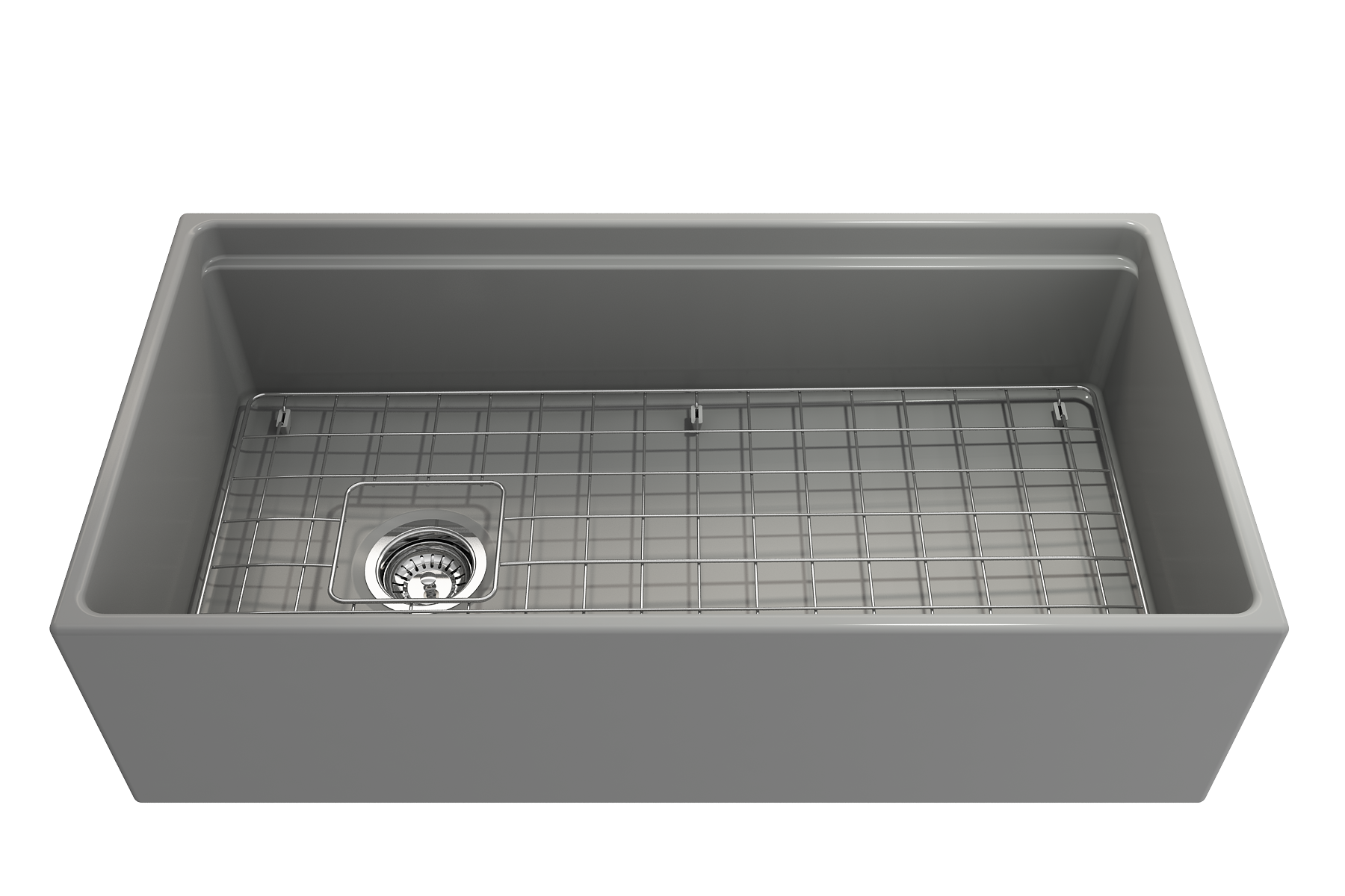 BOCCHI Contempo 36" Fireclay Workstation Farmhouse Sink with Accessories, Matte Gray, 1505-006-0120