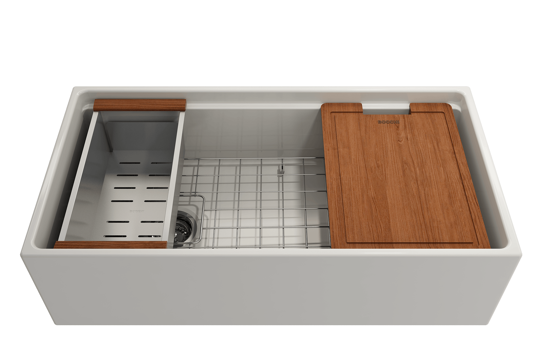 BOCCHI Contempo 36" Fireclay Workstation Farmhouse Sink with Accessories, Biscuit, 1505-014-0120