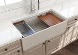 BOCCHI Contempo 36" Fireclay Workstation Farmhouse Sink with Accessories, Biscuit, 1505-014-0120