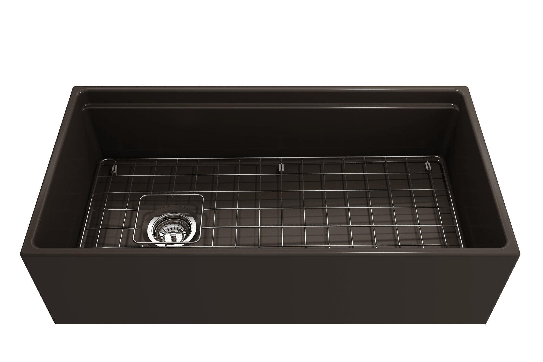 BOCCHI Contempo 36" Fireclay Workstation Farmhouse Sink with Accessories, Matte Brown, 1505-025-0120