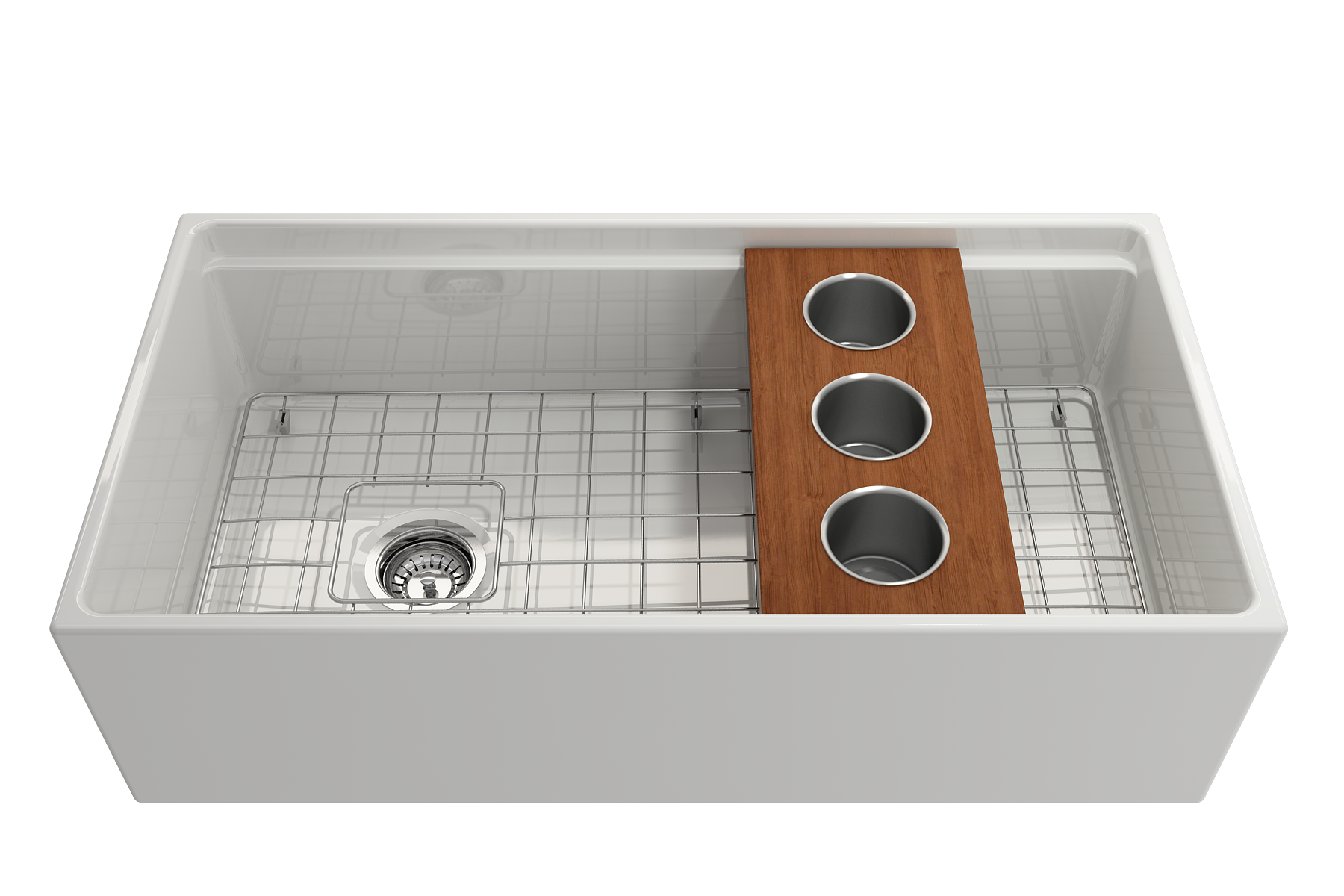 BOCCHI Wood Board with 3 Round Stainless Steel Bowls