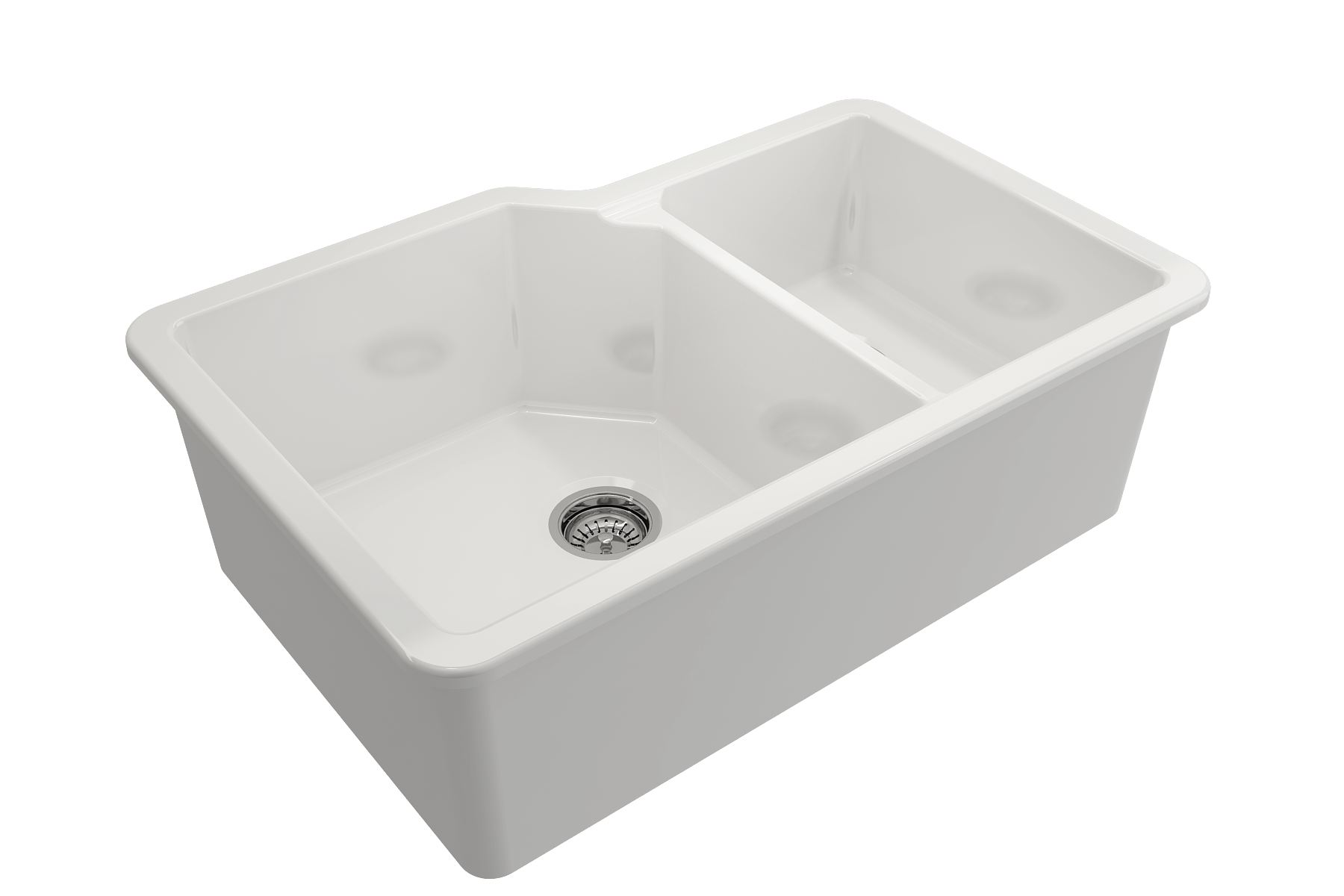 BOCCHI Sotto 33" Dual Mount Fireclay Kitchen Sink with Accessories, 60/40 Double Bowl, White, 1506-001-0120