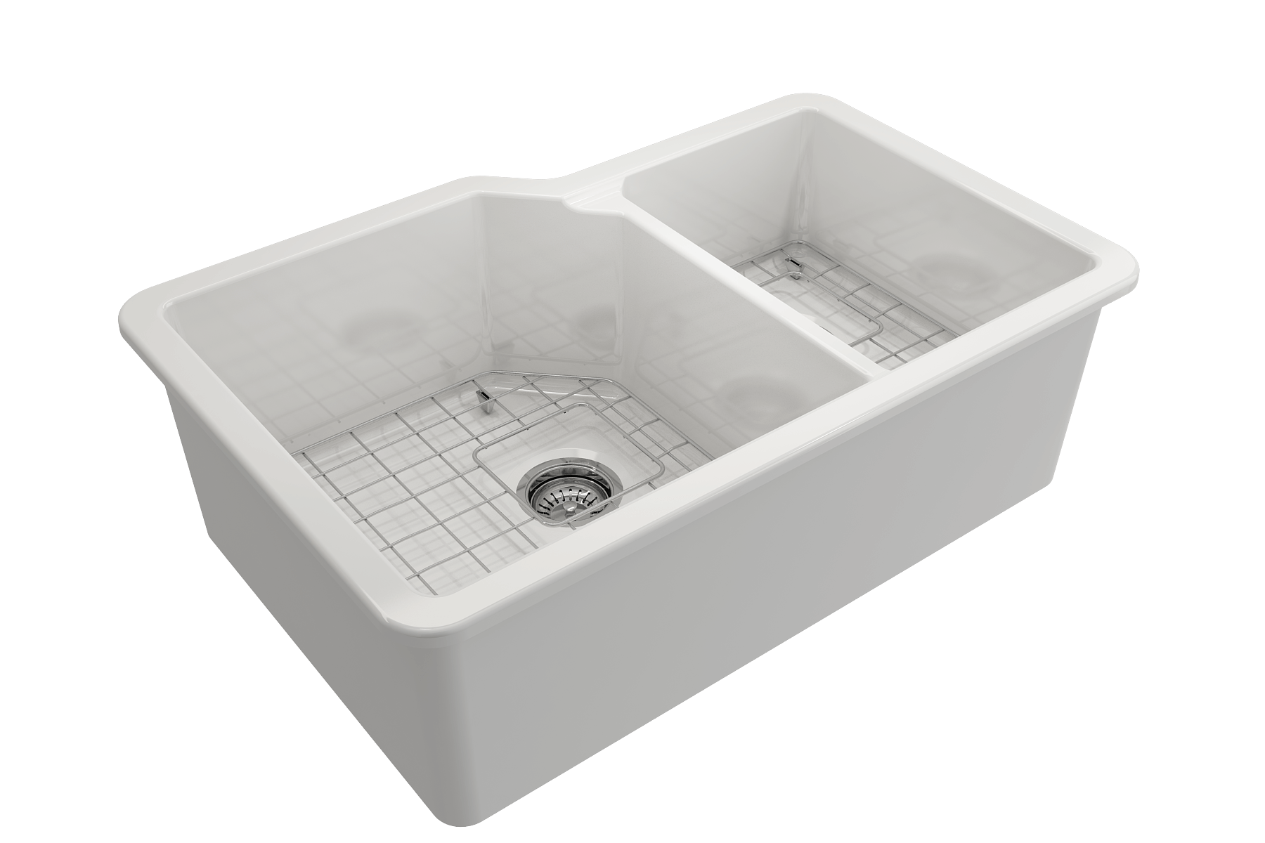 BOCCHI Sotto 33" Dual Mount Fireclay Kitchen Sink with Accessories, 60/40 Double Bowl, White, 1506-001-0120