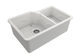 BOCCHI Sotto 33" Dual Mount Fireclay Kitchen Sink with Accessories, 60/40 Double Bowl, White, 1506-001-0120