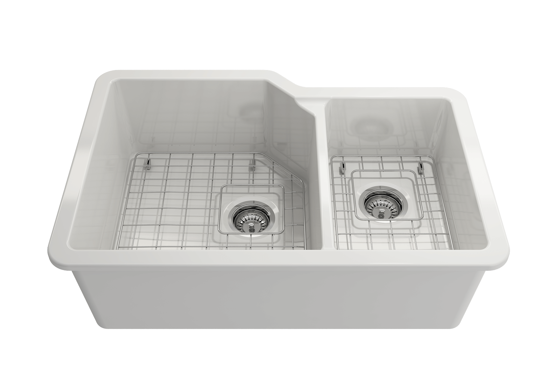 BOCCHI Sotto 33" Dual Mount Fireclay Kitchen Sink with Accessories, 60/40 Double Bowl, White, 1506-001-0120