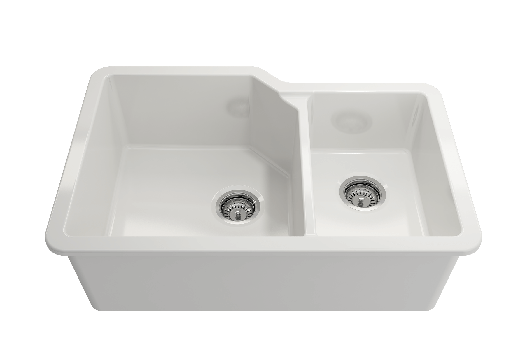 BOCCHI Sotto 33" Dual Mount Fireclay Kitchen Sink with Accessories, 60/40 Double Bowl, White, 1506-001-0120