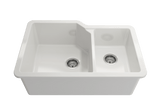 BOCCHI Sotto 33" Dual Mount Fireclay Kitchen Sink with Accessories, 60/40 Double Bowl, White, 1506-001-0120