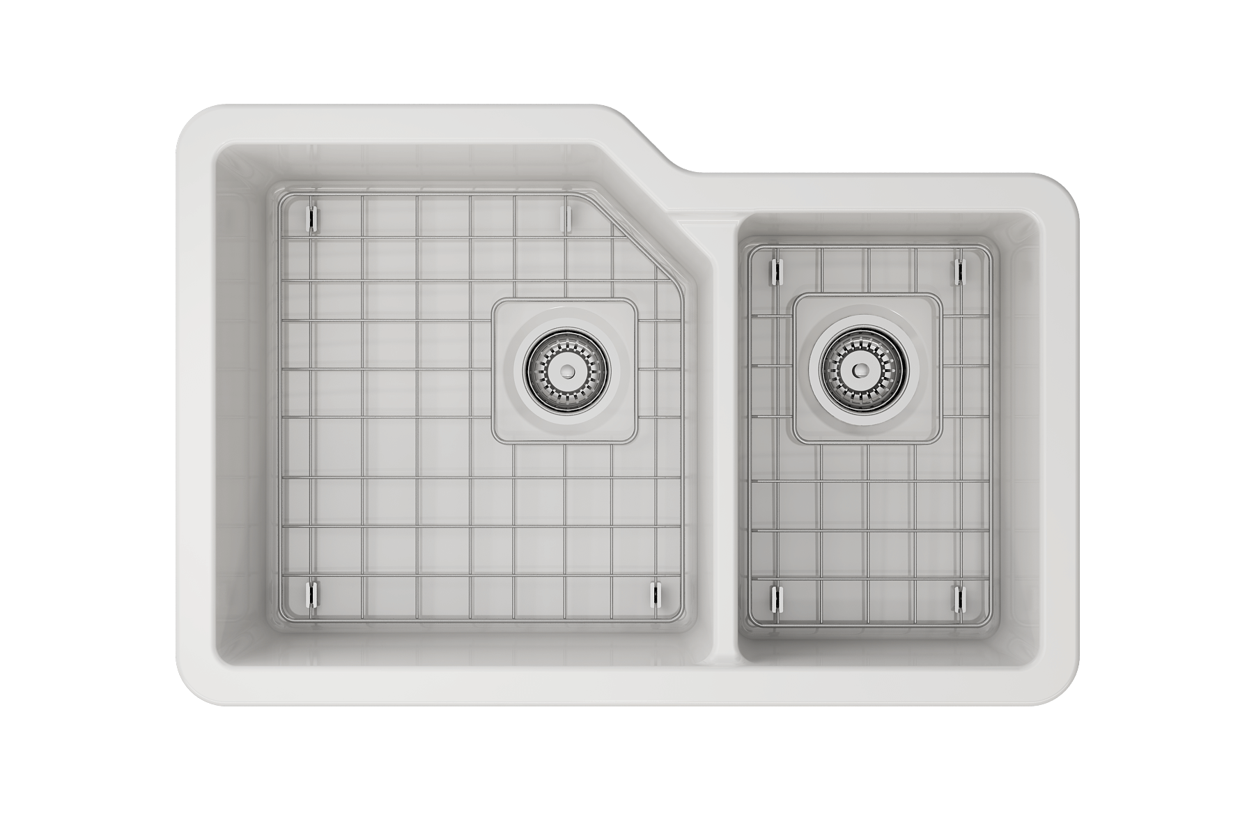BOCCHI Sotto 33" Dual Mount Fireclay Kitchen Sink with Accessories, 60/40 Double Bowl, White, 1506-001-0120