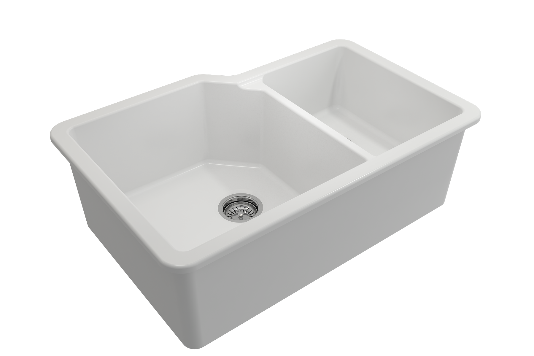BOCCHI Sotto 33" Dual Mount Fireclay Kitchen Sink with Accessories, 60/40 Double Bowl, Matte White, 1506-002-0120
