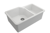 BOCCHI Sotto 33" Dual Mount Fireclay Kitchen Sink with Accessories, 60/40 Double Bowl, Matte White, 1506-002-0120