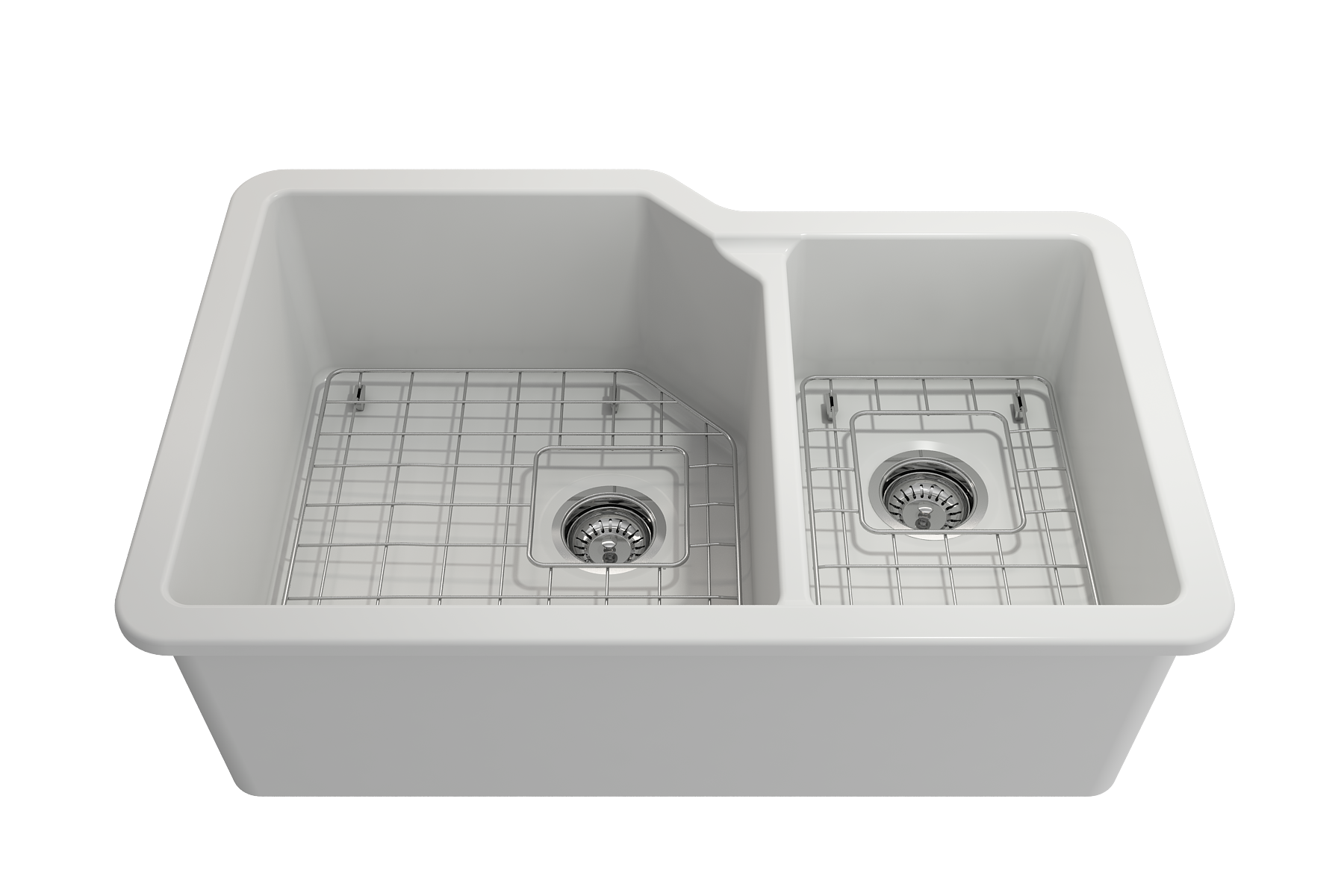 BOCCHI Sotto 33" Dual Mount Fireclay Kitchen Sink with Accessories, 60/40 Double Bowl, Matte White, 1506-002-0120