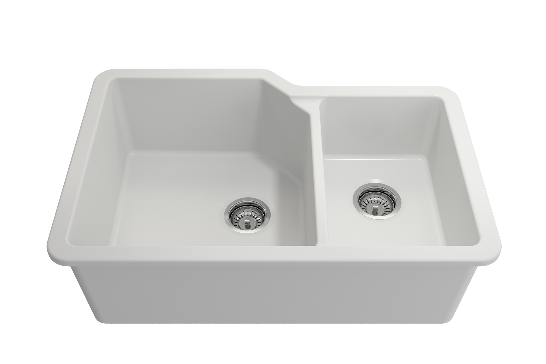 BOCCHI Sotto 33" Dual Mount Fireclay Kitchen Sink with Accessories, 60/40 Double Bowl, Matte White, 1506-002-0120