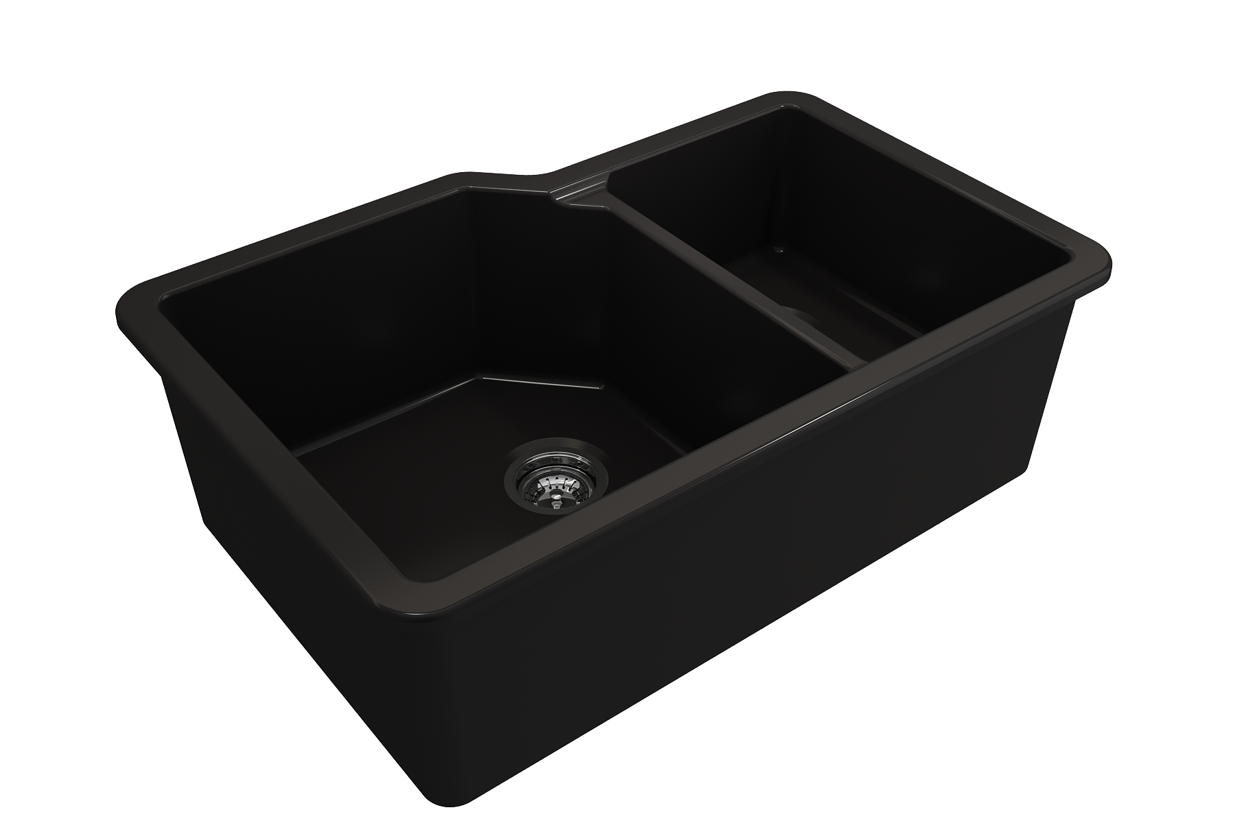 BOCCHI Sotto 33" Dual Mount Fireclay Kitchen Sink with Accessories, 60/40 Double Bowl, Matte Black, 1506-004-0120