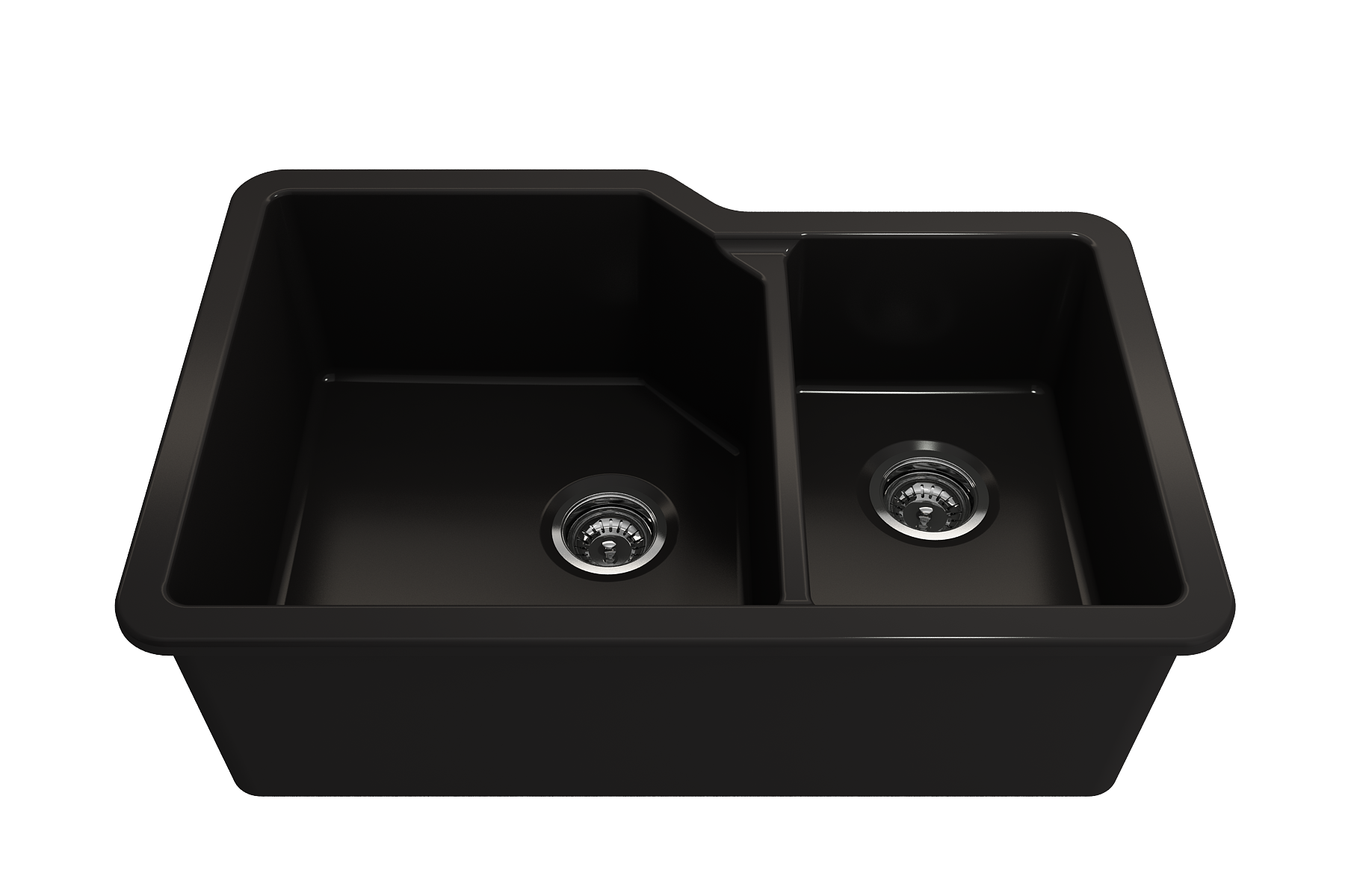 BOCCHI Sotto 33" Dual Mount Fireclay Kitchen Sink with Accessories, 60/40 Double Bowl, Matte Black, 1506-004-0120