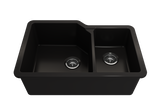 BOCCHI Sotto 33" Dual Mount Fireclay Kitchen Sink with Accessories, 60/40 Double Bowl, Matte Black, 1506-004-0120