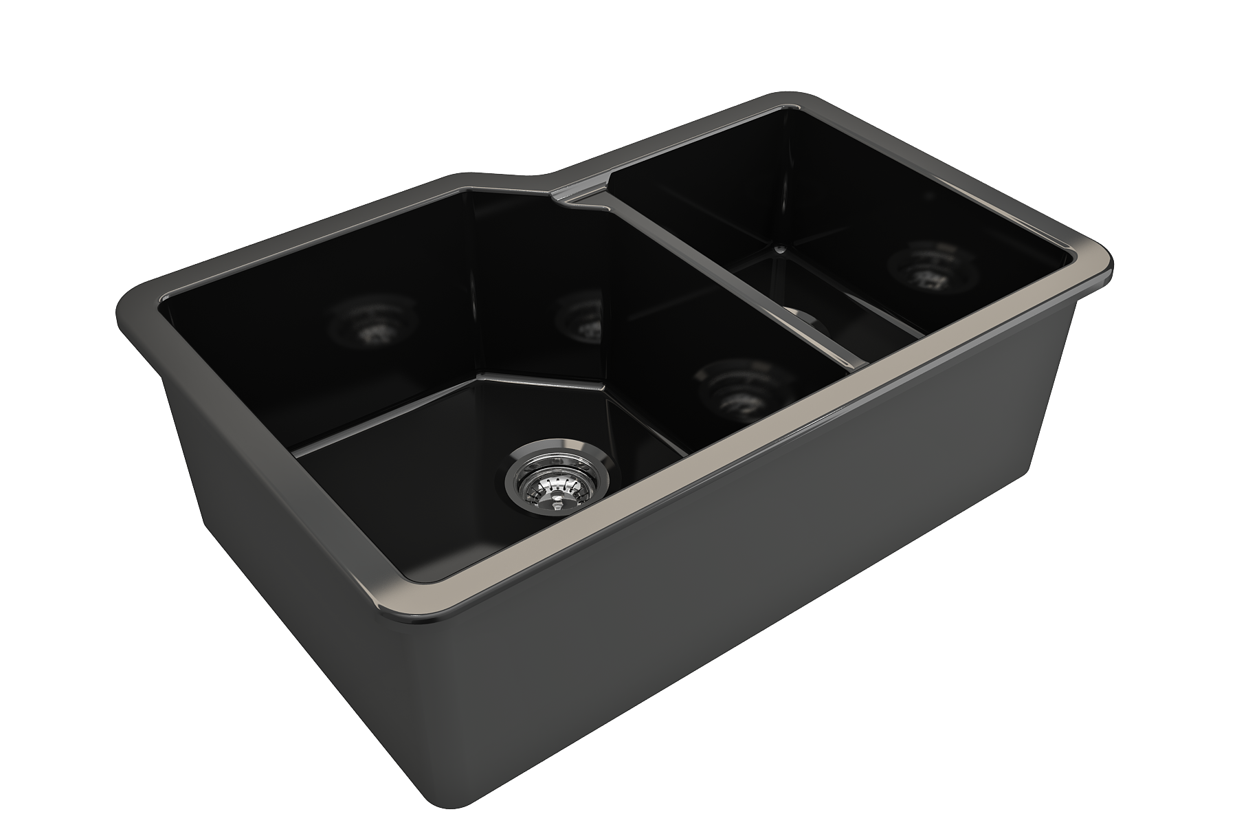 BOCCHI Sotto 33" Dual Mount Fireclay Kitchen Sink with Accessories, 60/40 Double Bowl, Black, 1506-005-0120