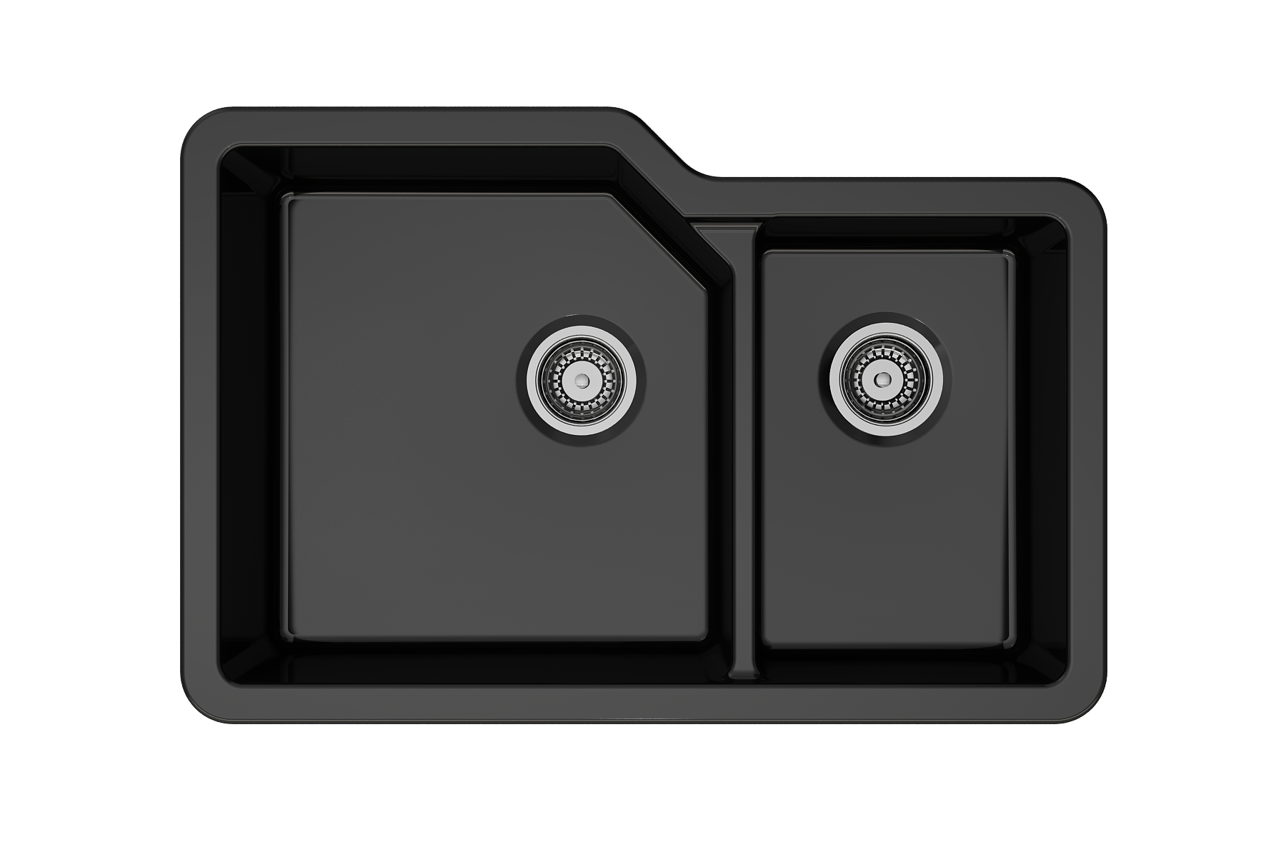 BOCCHI Sotto 33" Dual Mount Fireclay Kitchen Sink with Accessories, 60/40 Double Bowl, Black, 1506-005-0120