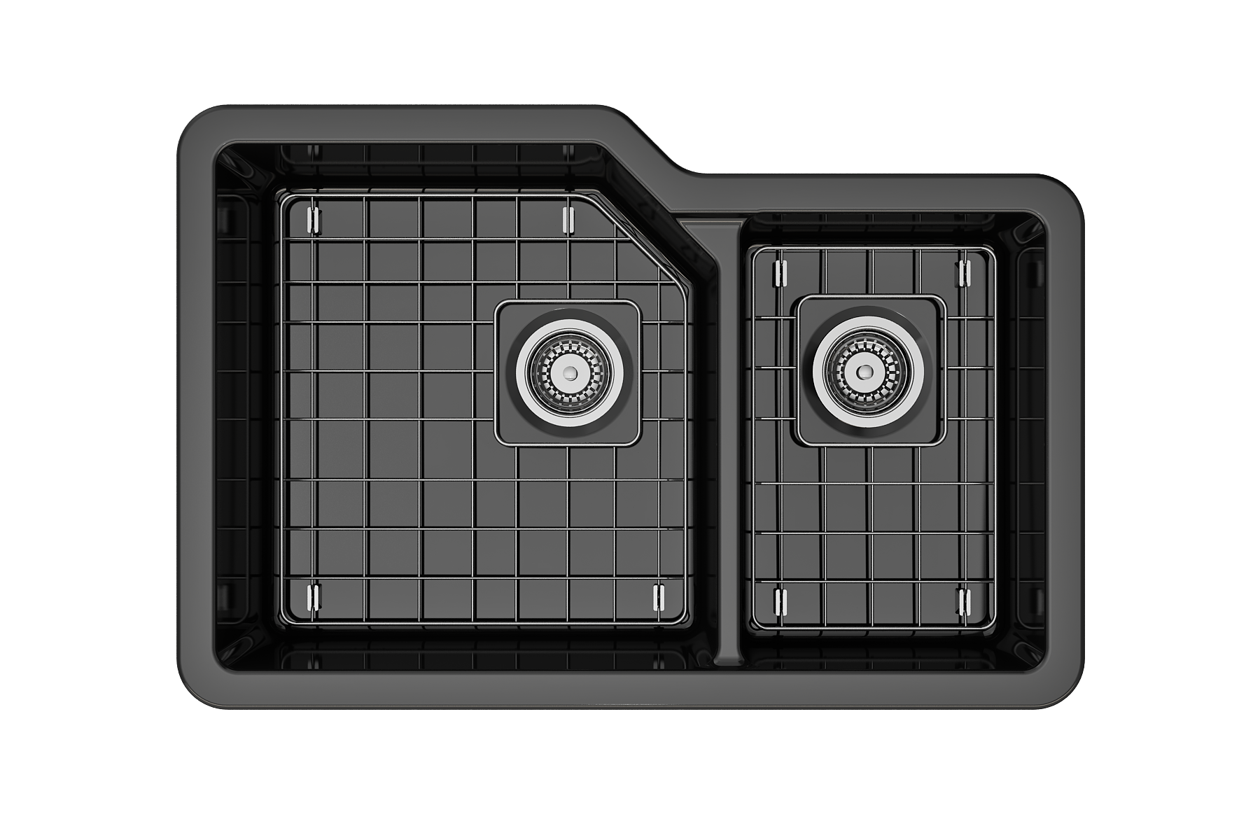 BOCCHI Sotto 33" Dual Mount Fireclay Kitchen Sink with Accessories, 60/40 Double Bowl, Black, 1506-005-0120