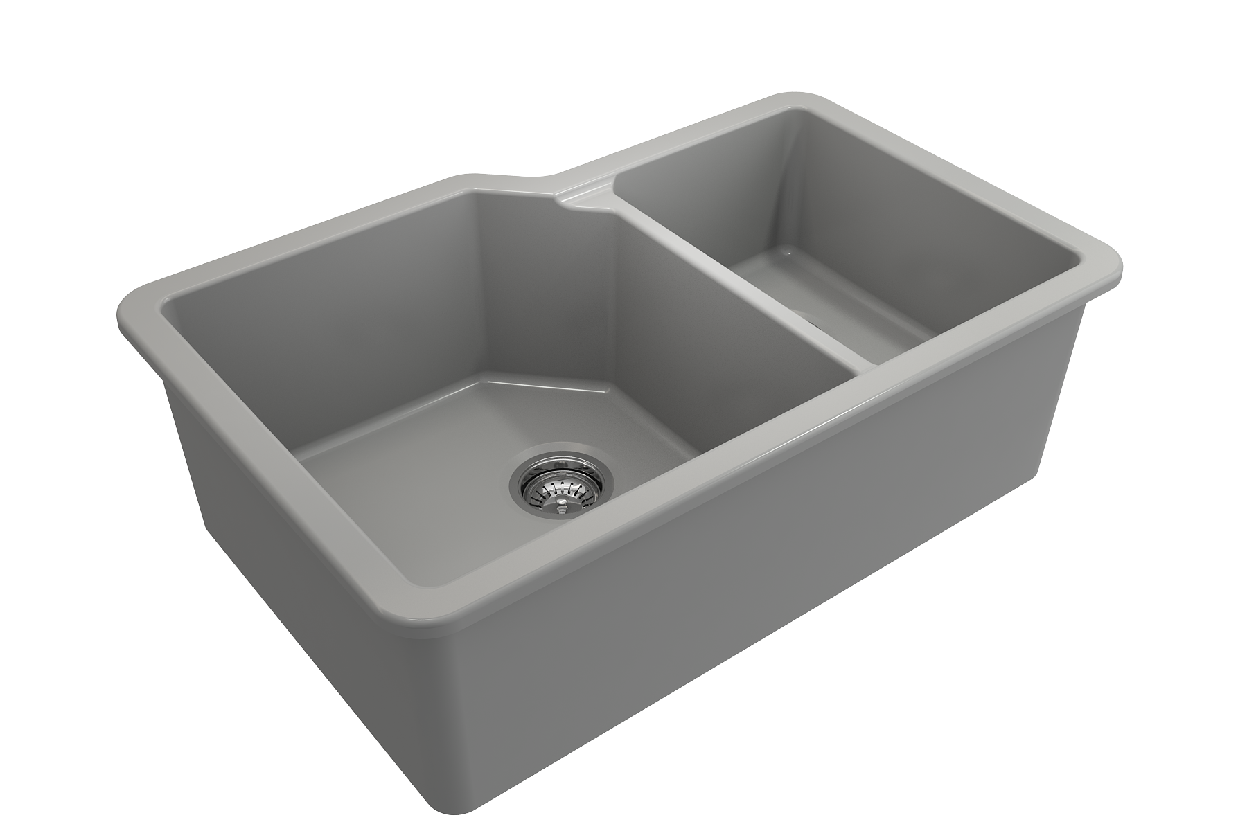 BOCCHI Sotto 33" Dual Mount Fireclay Kitchen Sink with Accessories, 60/40 Double Bowl, Matte Gray, 1506-006-0120